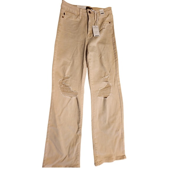 Judy Blue Womens Jeans Size 7/28 Bone High Waist Distressed Wide Leg Denim - Picture 1 of 3